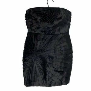 J Crew Fitted Black Sunburst Silk Strapless Lined Sexy LBD Mini Dress Size 0P